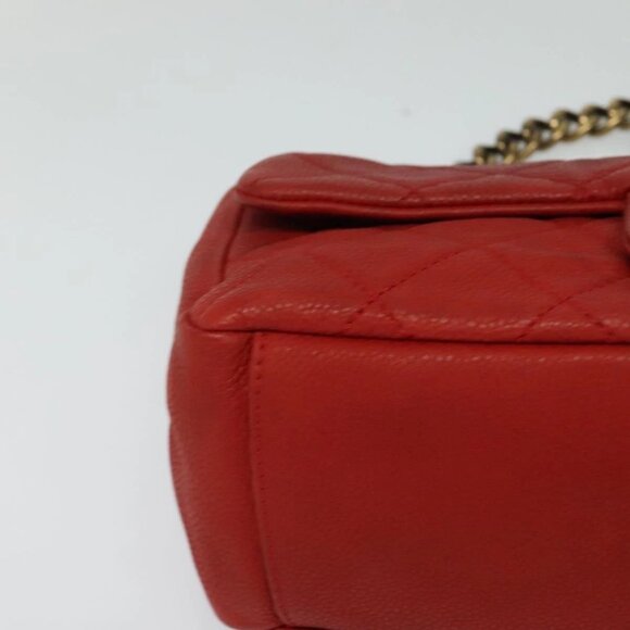 CHANEL Matelasse Chain Shoulder Bag Grained Calf Skin Red CC Auth 127170 - Picture 3 of 16